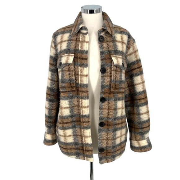 Isabel Marant Etoile Gaston Wool-Blend Plaid Coat Gray Brown Size Medium - Picture 3 of 12